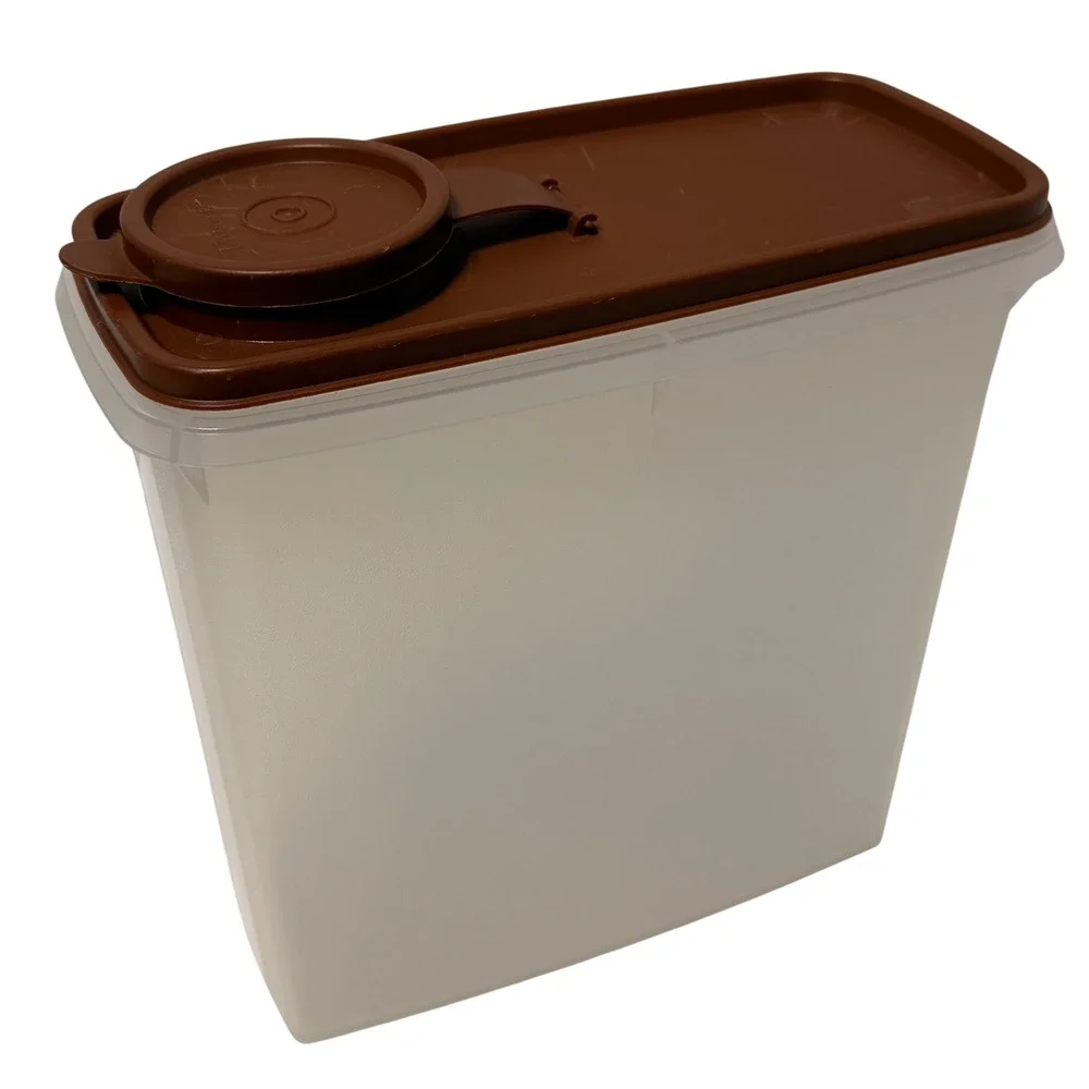 Vintage Tupperware Modular Mate Super Oval 4 Clear Brown Flip Top Lid 1614 USA *